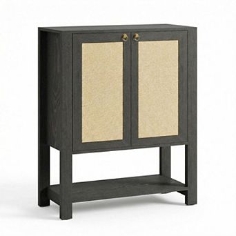 Farmhouse Rattan Shoe Cabinet with Doors 5 tier Narrow Entryway Shoe Storage Organizer