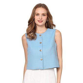 Women's Tweed Vest Sleeveless Button Down Business Casual Waistcoat