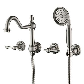 SUMERAIN Wall Mounted Tub Faucet with Handshower and 360' Swivel Spout, Soild Brass, Eco-Friendly