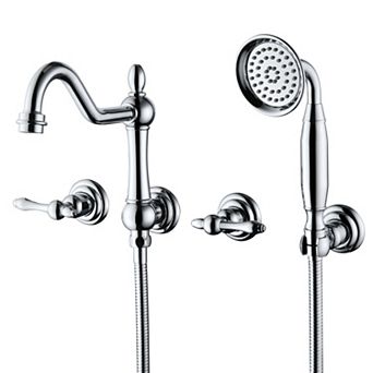 SUMERAIN Wall Mounted Tub Faucet with Handshower and 360' Swivel Spout, Soild Brass, Eco-Friendly