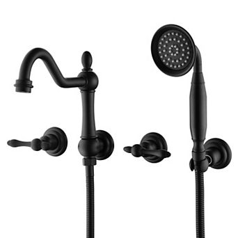 SUMERAIN Wall Mounted Tub Faucet with Handshower and 360' Swivel Spout, Soild Brass, Eco-Friendly