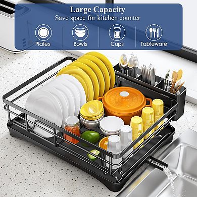 Large-capacity dish rack accessory, with utensil holder and drip tray