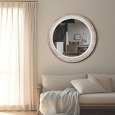 Wooden Round Mirror With Beaded Frame