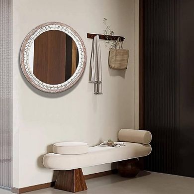 Wooden Round Mirror With Beaded Frame