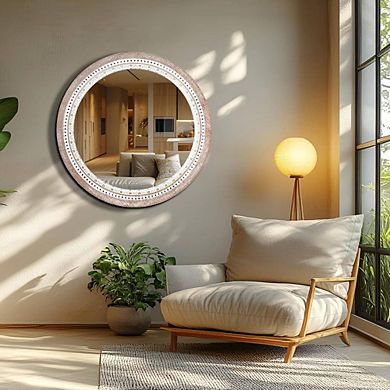 Wooden Round Mirror With Beaded Frame