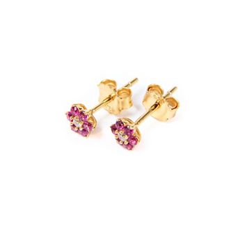 Belinda Jewelz 18k Gold Plated Vermeil Ruby Flower Stud Earrings