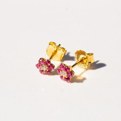 Belinda Jewelz 18k Gold Plated Vermeil Ruby Flower Stud Earrings