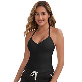 Women's Halter Neck Wireless Padded Tank Top Adjustable Spaghetti Straps Cropped Camisoles