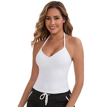 Women's Halter Neck Wireless Padded Tank Top Adjustable Spaghetti Straps Cropped Camisoles