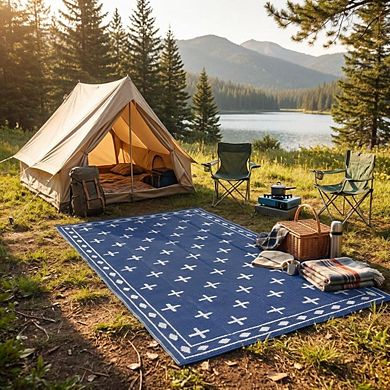 Modern Geometric Outdoor Area Rug Stain Resistant UV Resistant Pet Friendly Mat for Beach Vacation