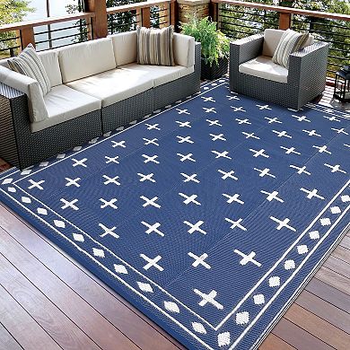 Modern Geometric Outdoor Area Rug Stain Resistant UV Resistant Pet Friendly Mat for Beach Vacation