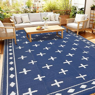 Modern Geometric Outdoor Area Rug Stain Resistant UV Resistant Pet Friendly Mat for Beach Vacation