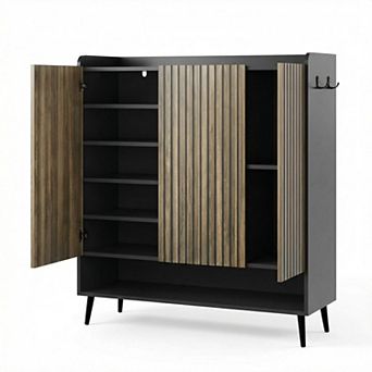 Shoe Cabinet with 3 Doors and Adjustable Shelves 6 tier Modern Entryway Shoe Organizer