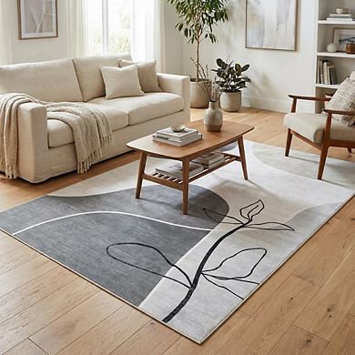 Modern Area Rug Machine Washable Low Pile Pet Friendly Ultra Thin Carpet for Kid's Room Kitchen