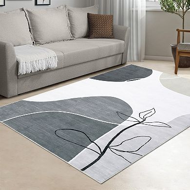 Modern Area Rug Machine Washable Low Pile Pet Friendly Ultra Thin Carpet for Kid's Room Kitchen