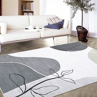 Modern Area Rug Machine Washable Low Pile Pet Friendly Ultra Thin Carpet for Kid's Room Kitchen