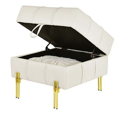Anti Scratch Leather Storage Ottoman with Tufted Top and Metal Legs