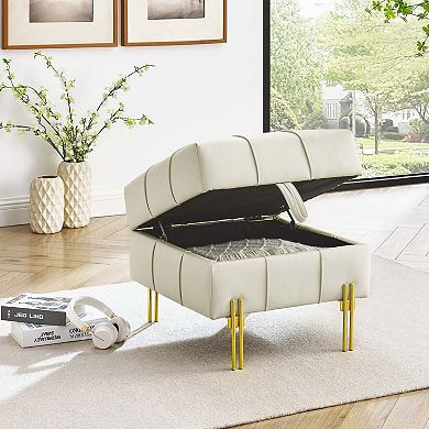 Anti Scratch Leather Storage Ottoman with Tufted Top and Metal Legs