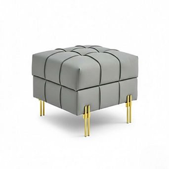 Anti Scratch Leather Storage Ottoman with Tufted Top and Metal Legs