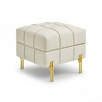 Anti Scratch Leather Storage Ottoman with Tufted Top and Metal Legs