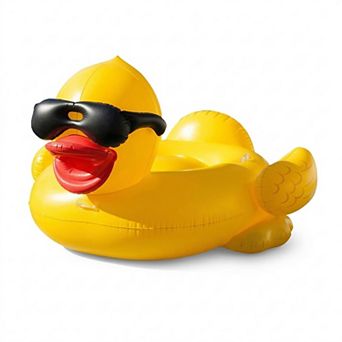 Inflatable Giant Duck Pool Float with Sunglasses Design for Pool Party Summer Water Fun