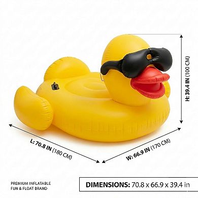Inflatable Giant Duck Pool Float with Sunglasses Design for Pool Party Summer Water Fun