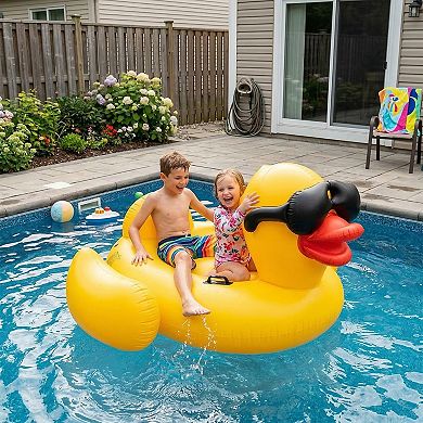 Inflatable Giant Duck Pool Float with Sunglasses Design for Pool Party Summer Water Fun
