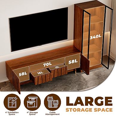 Walnut Finish Media Console for TVs up to 65", Mid-century TV Stand and Display Cabinet with Storage