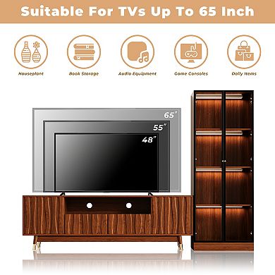 Walnut Finish Media Console for TVs up to 65", Mid-century TV Stand and Display Cabinet with Storage