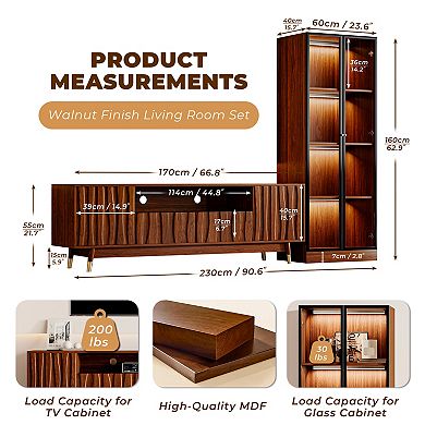 Walnut Finish Media Console for TVs up to 65", Mid-century TV Stand and Display Cabinet with Storage