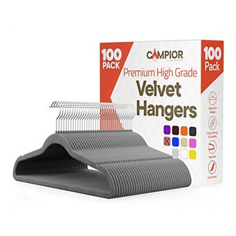 Campior Velvet Hangers, Non-Slip, 360° Swivel Hook, Space-Saving, Pack of 100