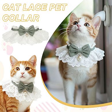 Cute Kitten Collar Dog Bibs Pet Bowtie Lace Ruffle Bandana Adjustable and Breakaway 1Pc