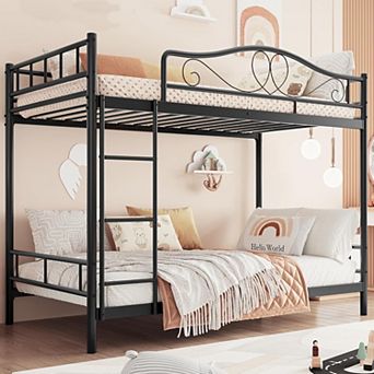 Bunk Bed Twin Over Twin, Heavy Duty Metal Bunk Bed with Safety Guardrail & Ladder, 400 LBS Weight