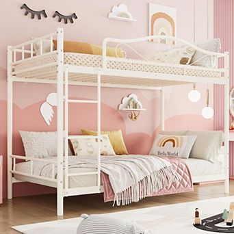 Bunk Bed Twin Over Twin, Heavy Duty Metal Bunk Bed with Safety Guardrail & Ladder, 400 LBS Weight