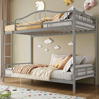 Bunk Bed Twin Over Twin, Heavy Duty Metal Bunk Bed with Safety Guardrail & Ladder, 400 LBS Weight