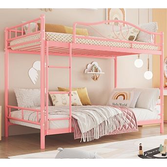 Bunk Bed Twin Over Twin, Heavy Duty Metal Bunk Bed with Safety Guardrail & Ladder, 400 LBS Weight
