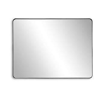 SUMERAIN 40"x30" Rounded Corner Mirror, Matte Black Metal Frame, 4mm Shatterproof Tempered Glass