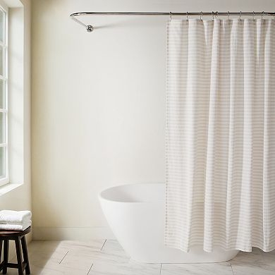 Cotton Blend Striped Shower Curtain