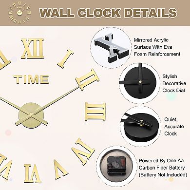 27.56-35.43 Inch Modern Frameless DIY Wall Clock 1Pc