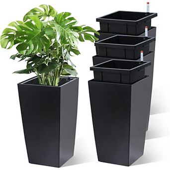 16'' Self-Watering Large Planter with Drainage Holes, Water Level Meter, and Inner Bucket, Set of 4