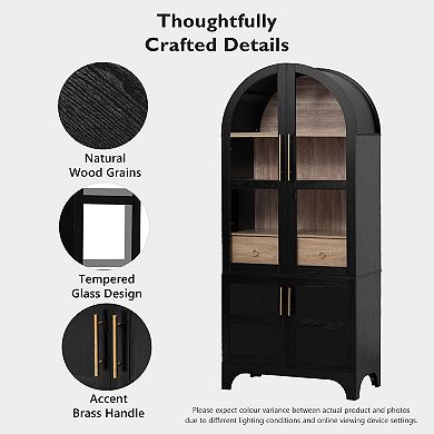 Lufeiya 71 Inch Arched Kitchen Pantry Cabinet, Adjustable Shelves, Hidden Drawer, Storage Cupboard