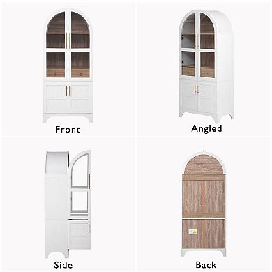 Lufeiya 71 Inch Arched Kitchen Pantry Cabinet, Adjustable Shelves, Hidden Drawer, Storage Cupboard