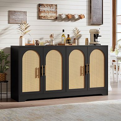 59inch Sideboard Buffet Cabinet,Credenza Storage with 4 Rattan Doors