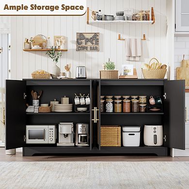 59inch Sideboard Buffet Cabinet,Credenza Storage with 4 Rattan Doors