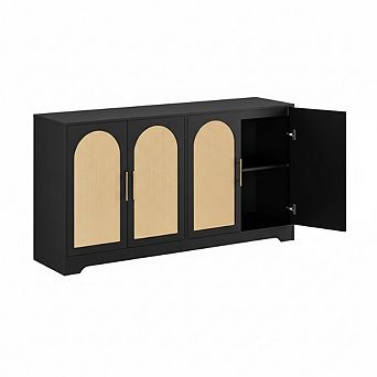 59inch Sideboard Buffet Cabinet,Credenza Storage with 4 Rattan Doors
