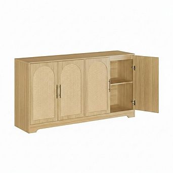 59inch Sideboard Buffet Cabinet,Credenza Storage with 4 Rattan Doors