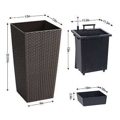 22.5 " Tall Planters Set of 2 with Built-in Drainage System, Automatic Watering
