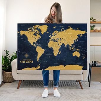 Push Pin World Map - Gold