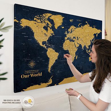 Push Pin World Map - Gold