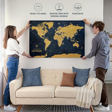 Push Pin World Map - Gold